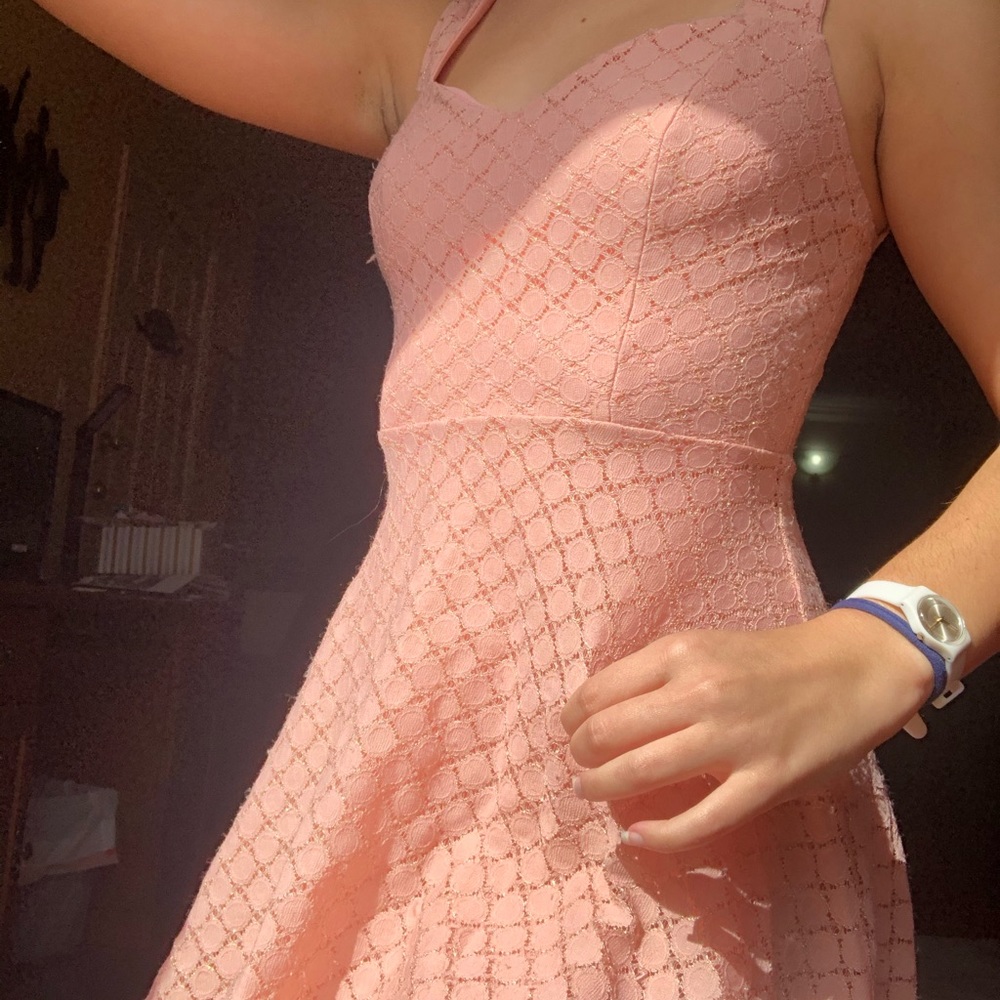 Light Pink and Gold Diamond Lace Skater dress